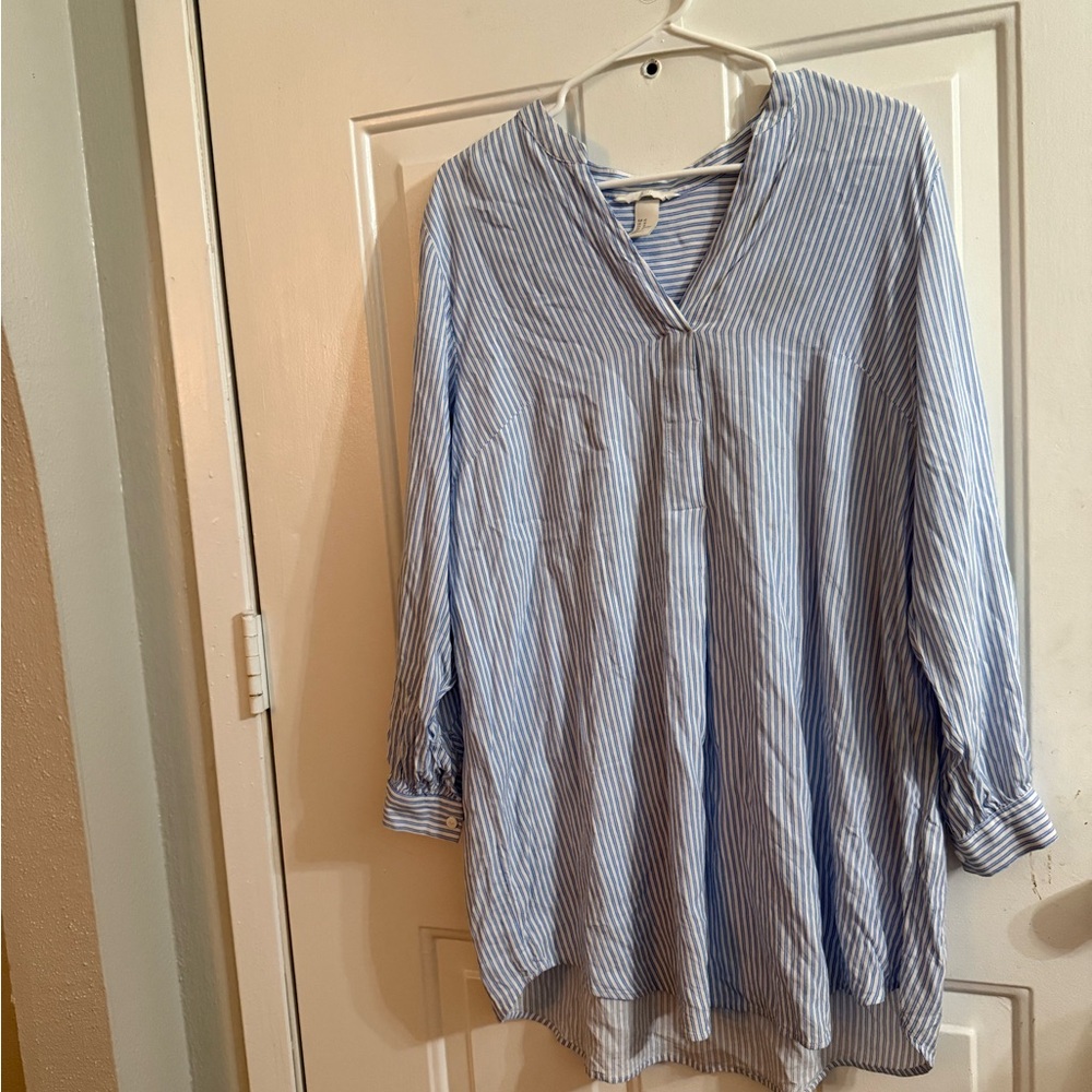 H&M Blue and White Striped Blouse